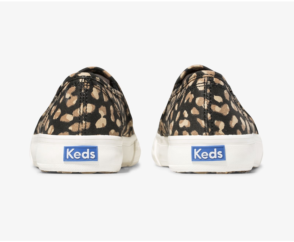 Slip Ons Keds Mujer Negras/Leopardo - Washable Double Decker Animal - 273-HYEUTC